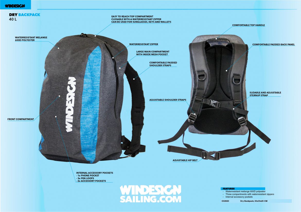 Information sheet for Windesign dry backpack 40L