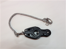 Optimist 4:1 mainsheet strop with fiddle block & snap shackle.